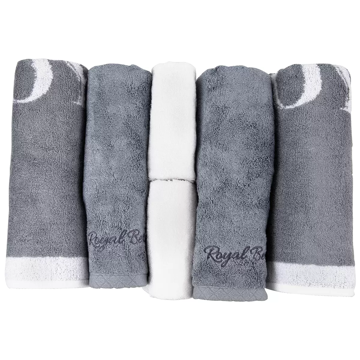 Royal Bergen Bamboo Hand Face Bath Towel Gift Set 6 Piece Grey White