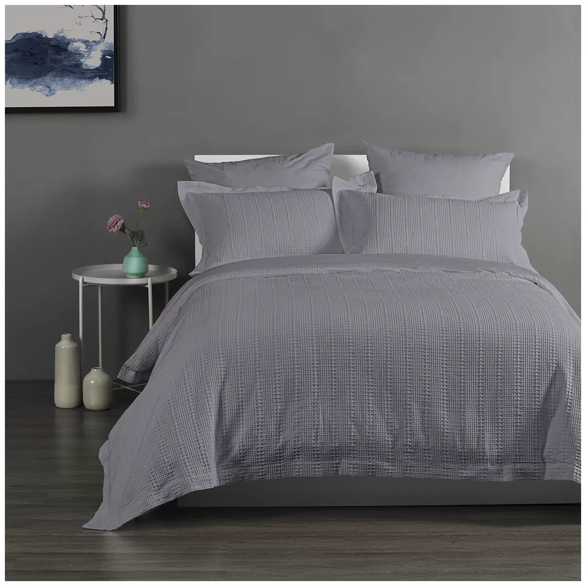 Onkaparinga Yarra Waffle King Bed Quilt Cover Set Grey