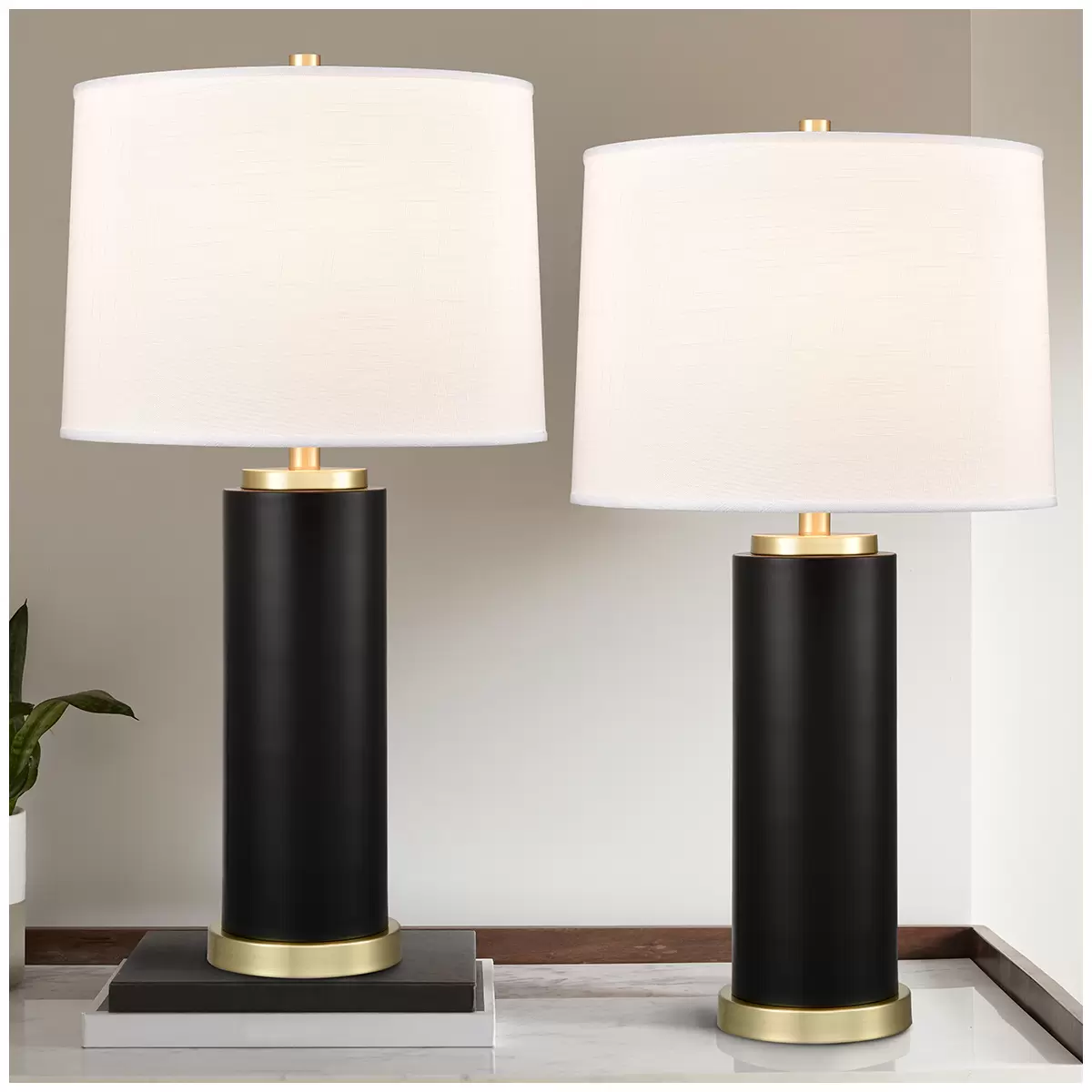 Bridgeport Designs Black Metal Cylinder Table Lamp Black and Honey Brass