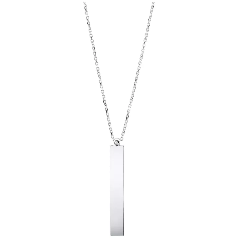 14KT White Gold Shiny Bar Necklace