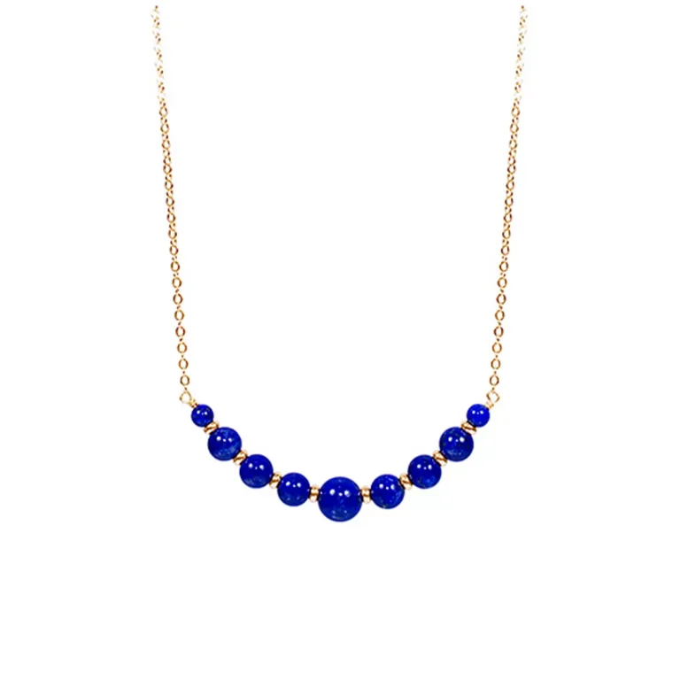 14KT Yellow Gold Graduated Lapis Bead Necklace