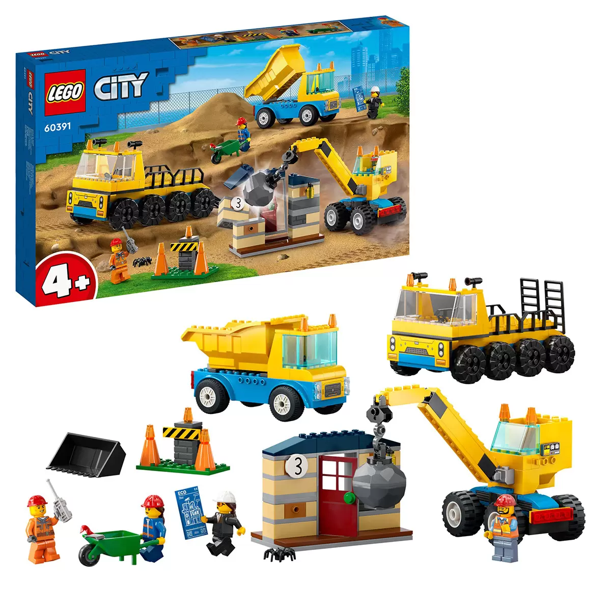 LEGO City Construction Trucks and Wrecking Ball Crane 60391