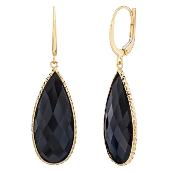 14KT Yellow Gold Pear Shape Black Onyx Earrings