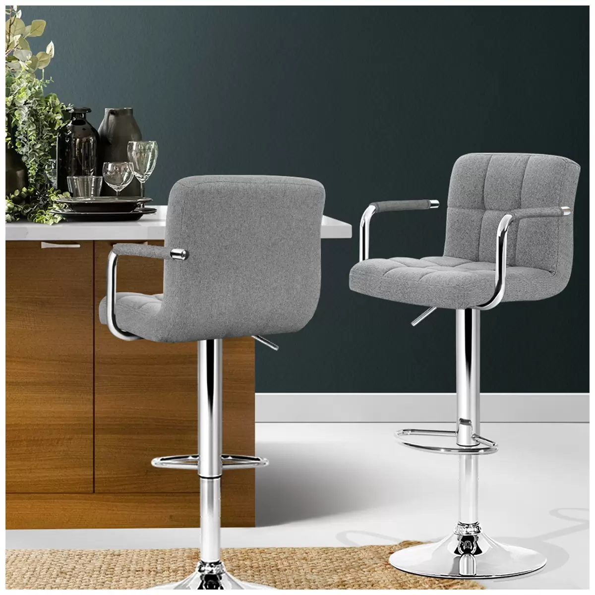 Artiss Grey Gaslift Swivel Barstool 2 pack