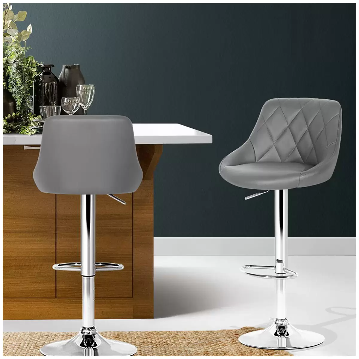 Artiss Grey Gaslift Swivel Barstool 2 pack