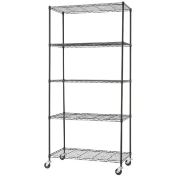 TRINITY Basics 5-Tier 36"x18"x72" Shelving Rack w/Wheels - Black