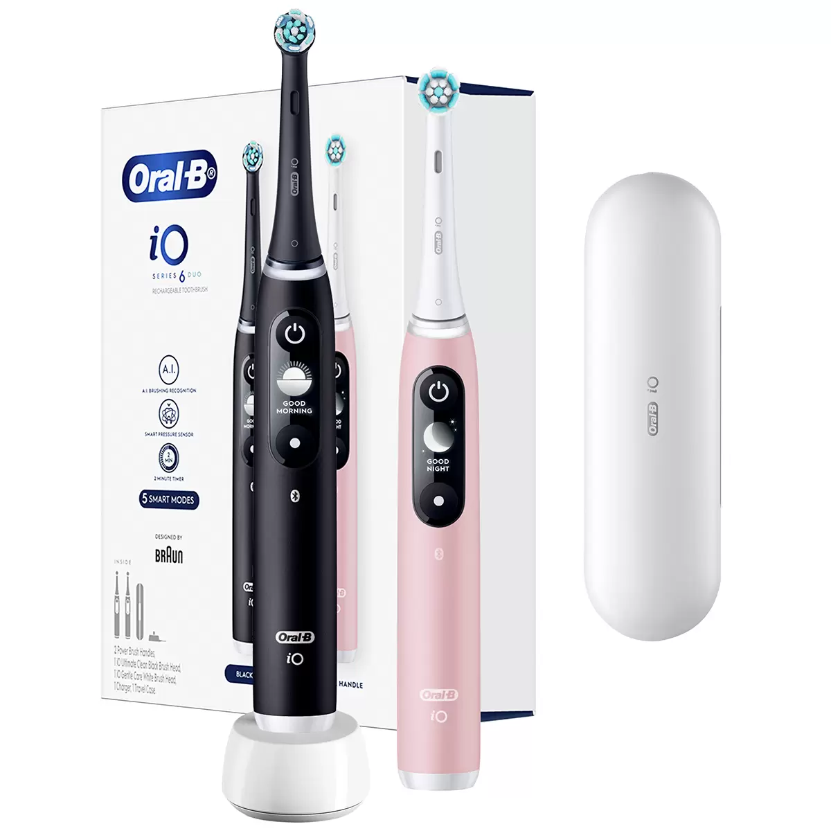 Oral-B iO Series 6 Duo Electric Toothbrush Black Onyx And Light Rose