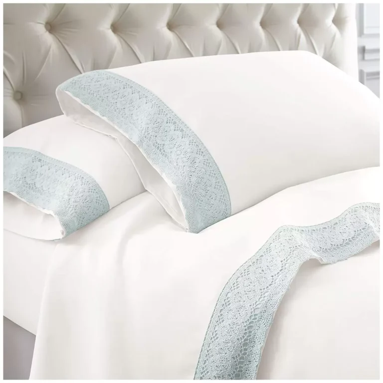 Kingtex 1500 Thread Count Crochet Lace Microfibre Sheet Set King Single Ice Blue/White