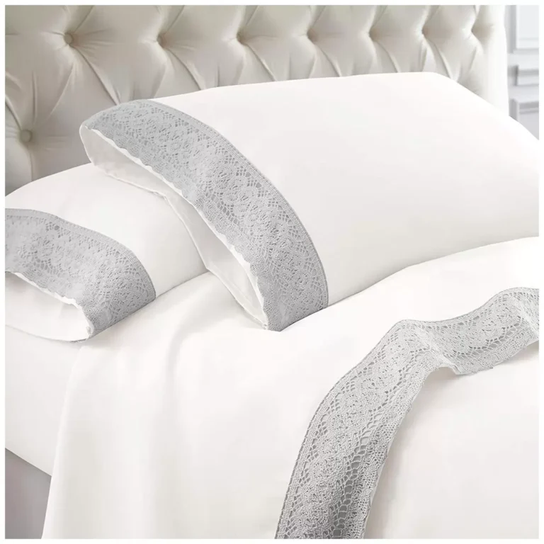 Kingtex 1500 Thread Count Crochet Lace Microfibre Sheet Set Queen Silver/White