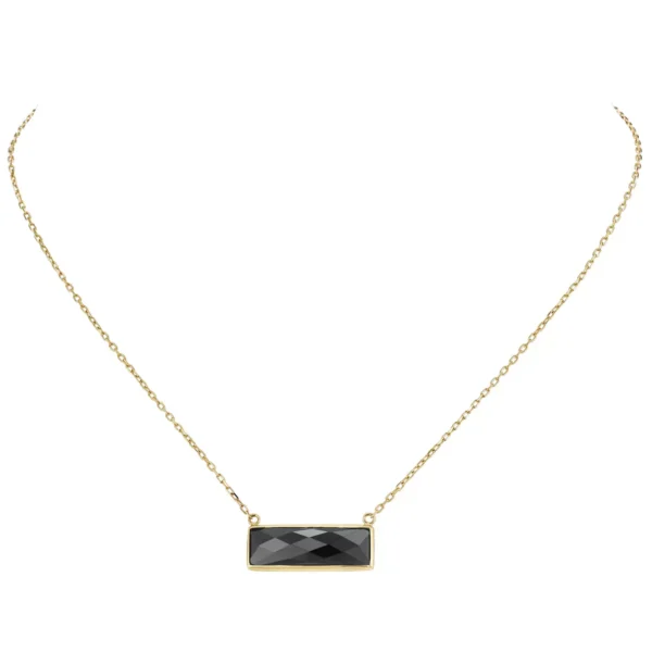 14KT Yellow Gold Black Onyx Rectangle Bezel Necklace 45cm