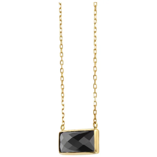 14KT Yellow Gold Black Onyx Rectangle Bezel Necklace 45cm