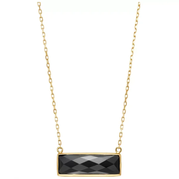 14KT Yellow Gold Black Onyx Rectangle Bezel Necklace 45cm