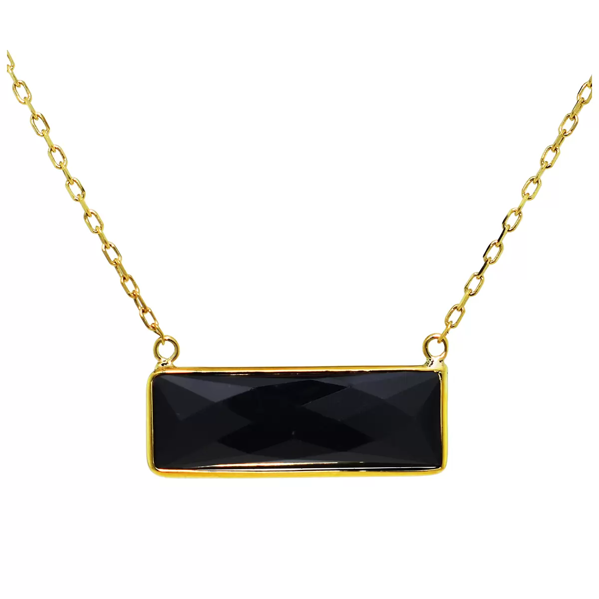 14KT Yellow Gold Black Onyx Rectangle Bezel Necklace 45cm