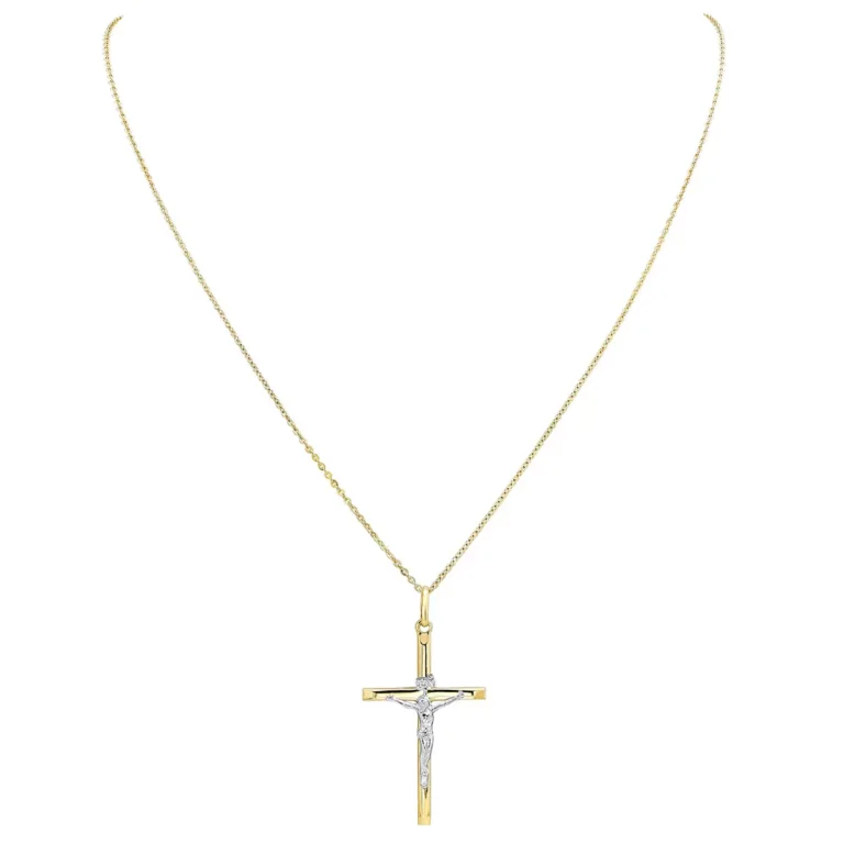 14KT White And Yellow Gold Cross Pendant On Chain