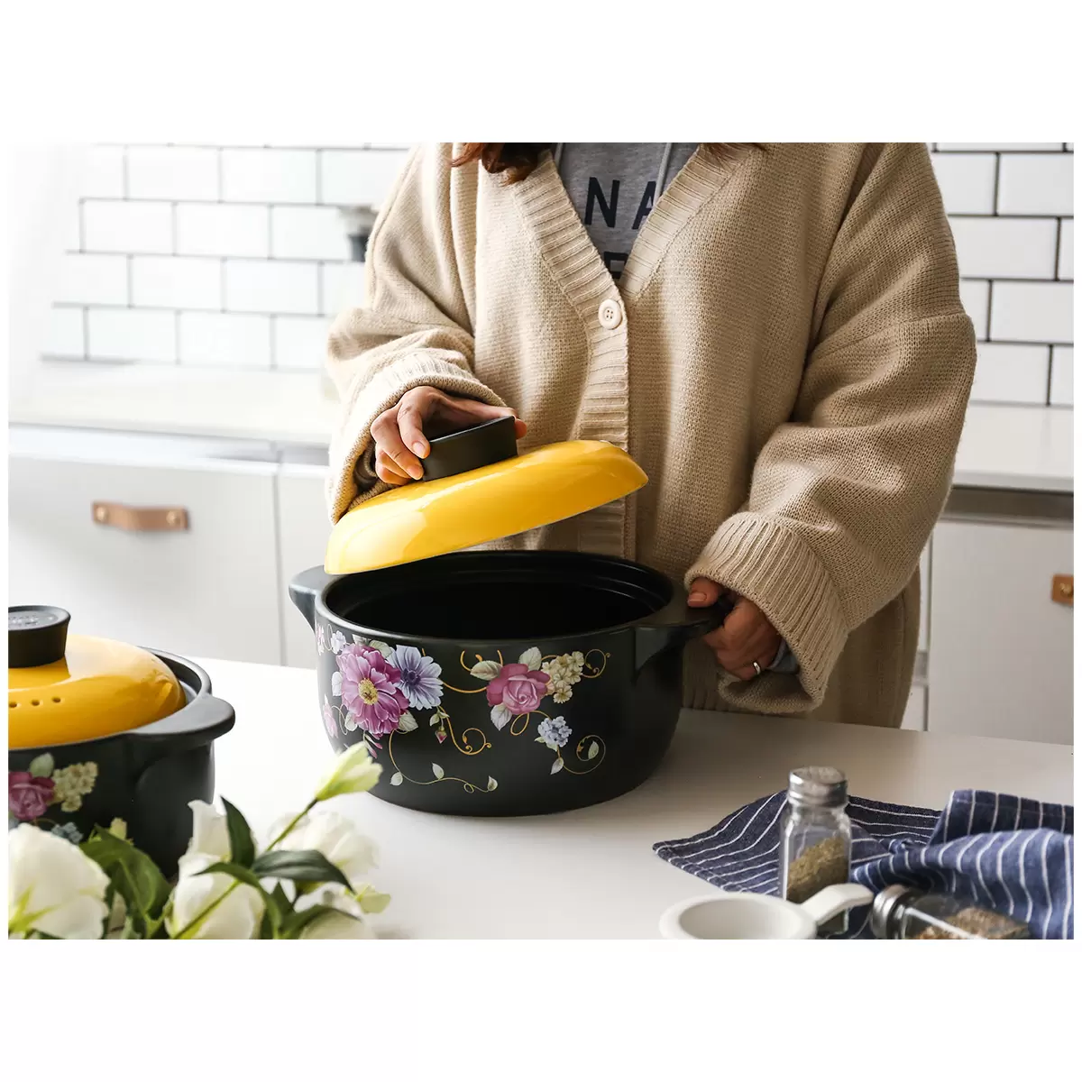 Color King Ceramic Stock Pot 4L Yellow