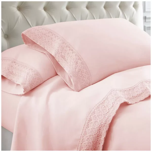 Kingtex Crochet-lace Microfibre Sheet Set 1500 Series Single - Rose Pink