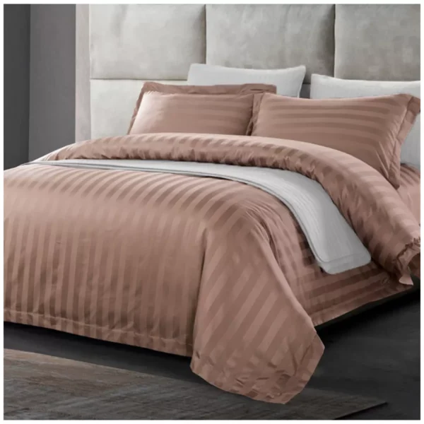 Kingtex 1200TC Egyptian Cotton Sateen Stripe Quilt Cover Set King - Chocolate