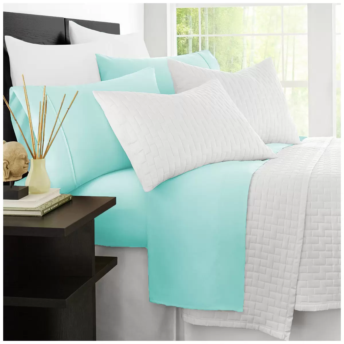 Kingtex Bamboo Cooling 2000TC Sheet Set Single - Aqua