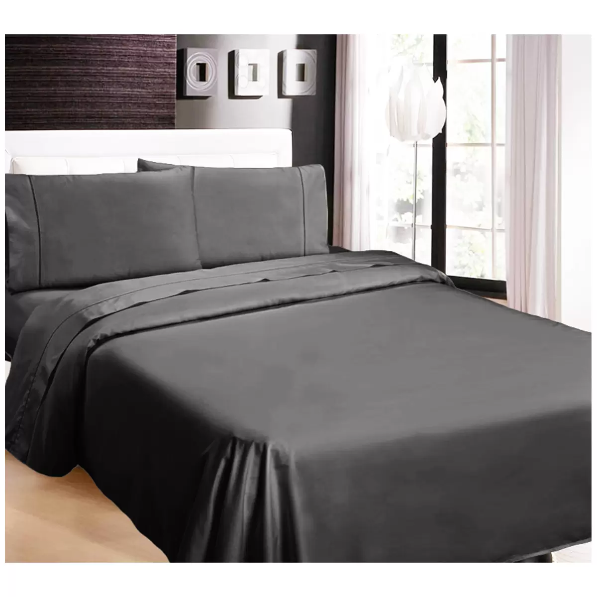 Kingtex 1100 Thread Count RAMESSES Cotton Sateen Sheet Set King - Charcoal