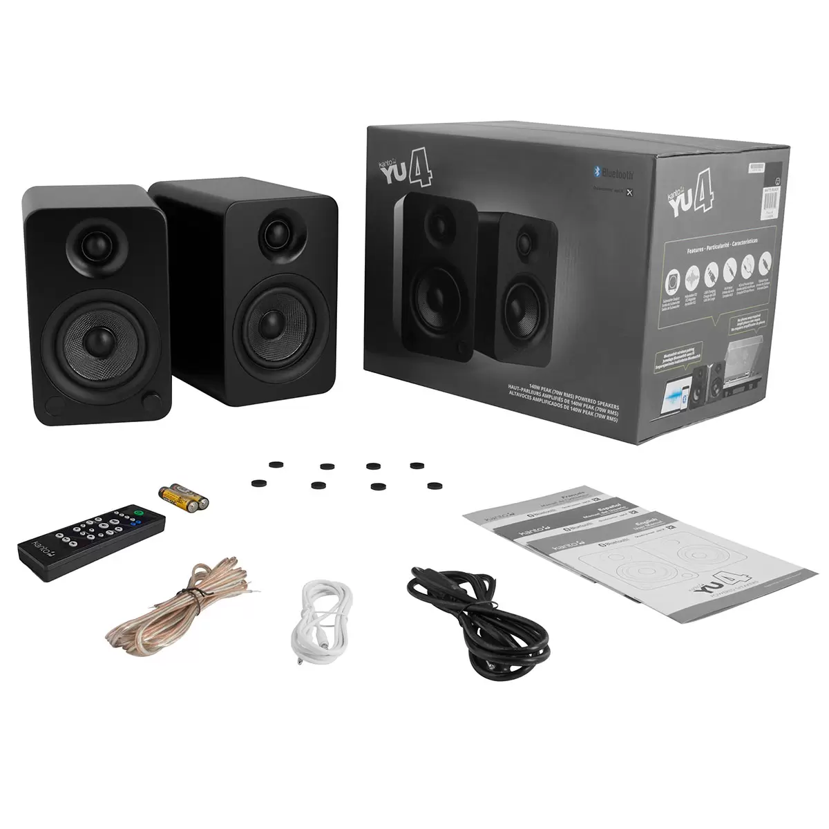 Kanto YU4 140W Powered Bookshelf Speakers With Bluetooth And Phono Preamp Matte Black KO-YU4MB-I