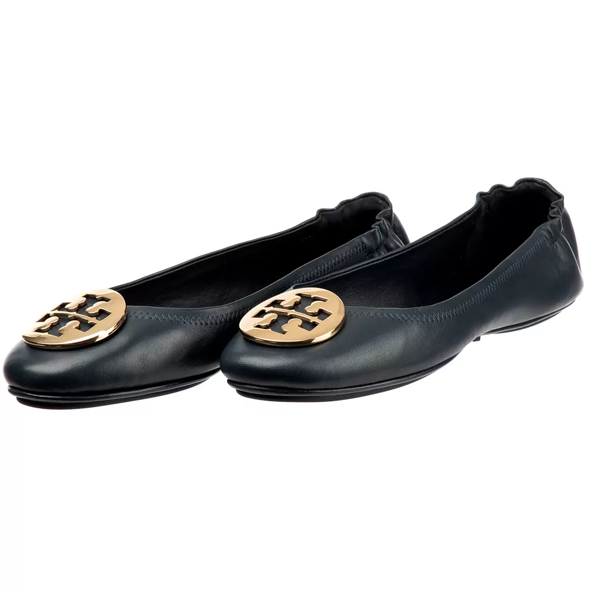 Tory Burch Minnie Travel Logo Ballerina Flats - Black Gold