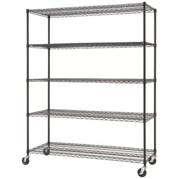 TRINITY Basics 5-Tier 60"x24"x71" Shelving Rack w/Wheels - Black