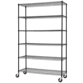 TRINITY Basics 6-Tier 48"x18"x72" Shelving Rack with Wheels - Black