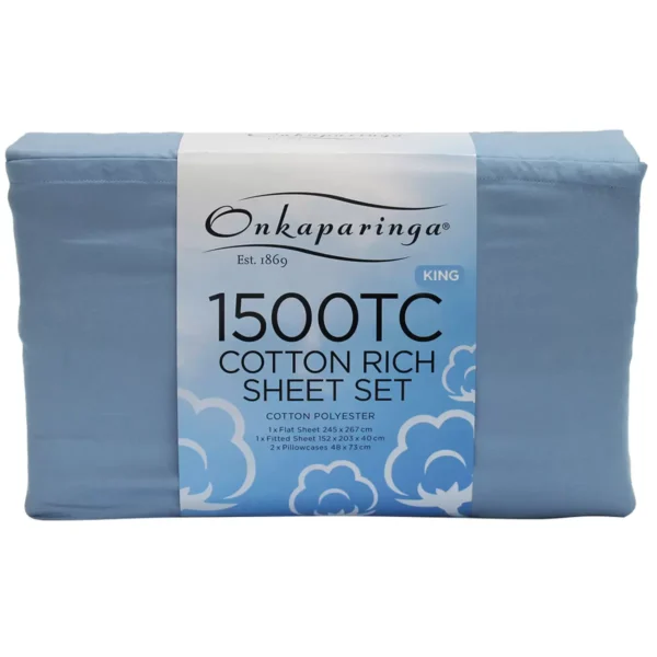 Onkaparinga Cotton Rich 1500TC Sheet Set 4 Piece King Blue