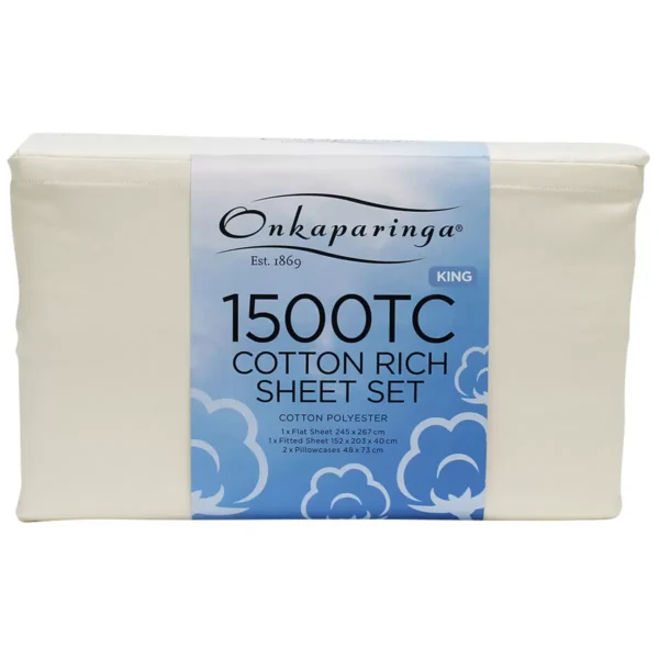 Onkaparinga Cotton Rich 1500TC Sheet Set 4 Piece King Cream