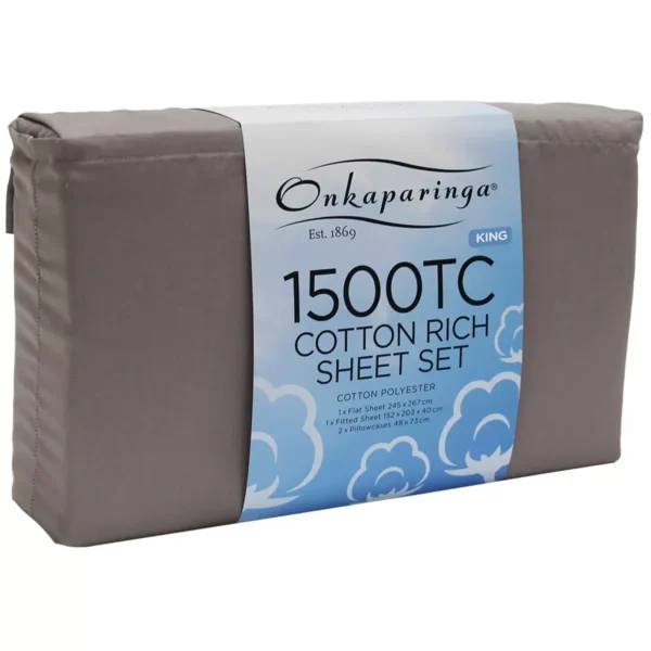 Onkaparinga Cotton Rich 1500TC Sheet Set 4 Piece King Grey