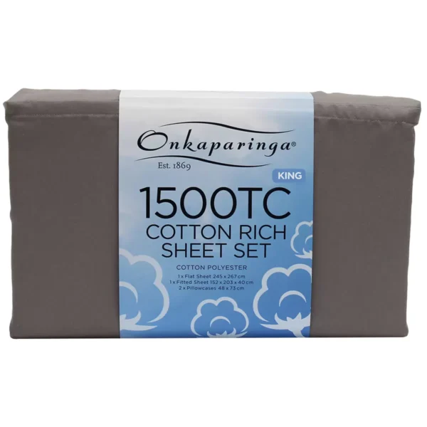 Onkaparinga Cotton Rich 1500TC Sheet Set 4 Piece King Grey