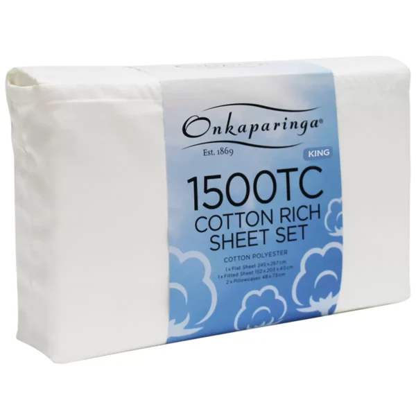 Onkaparinga Cotton Rich 1500TC Sheet Set 4 Piece King White