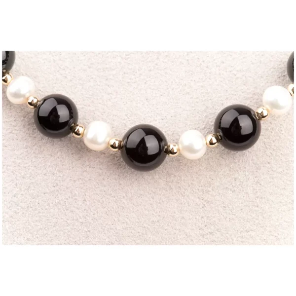 14KT Yellow Gold Cultured Freshwater Pearl Onyx Necklace