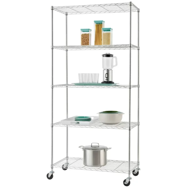 TRINITY Basics 5-Tier 36"x18"x72" Shelving Rack w/Wheels - Chrome