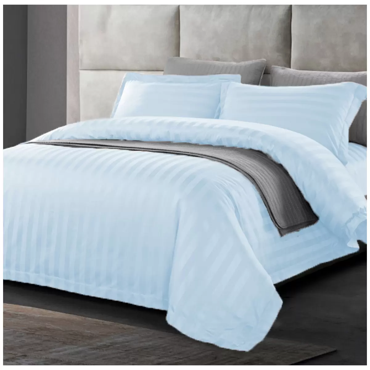 Kingtex 1200TC Egyptian Cotton Sateen Stripe Quilt Cover Set King - Ice Blue