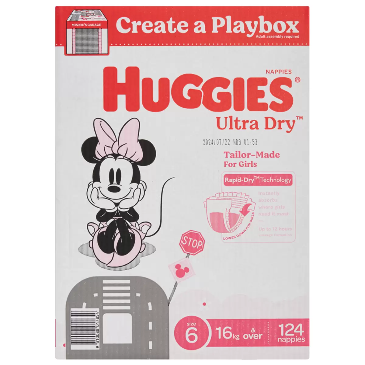 Huggies Girls' Ultra Dry Nappies Size 6 Junior (16kg & Over) 124 Nappies