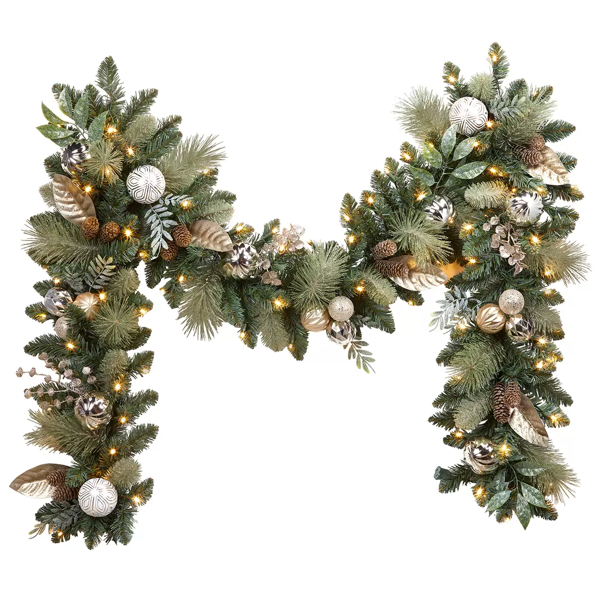 Pre-Lit Decorated Garland White Gold 2.74M