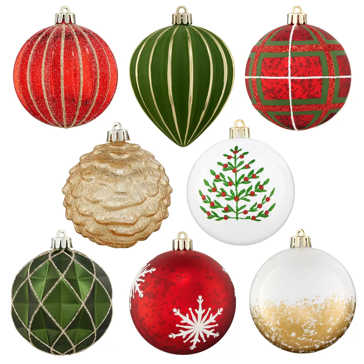 Shatter Resistant Holiday Ornaments 78 Piece Red/Green/Gold