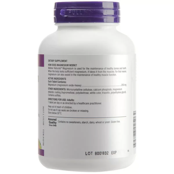 Webber Naturals Magnesium Oxide 250mg 150 Tablets