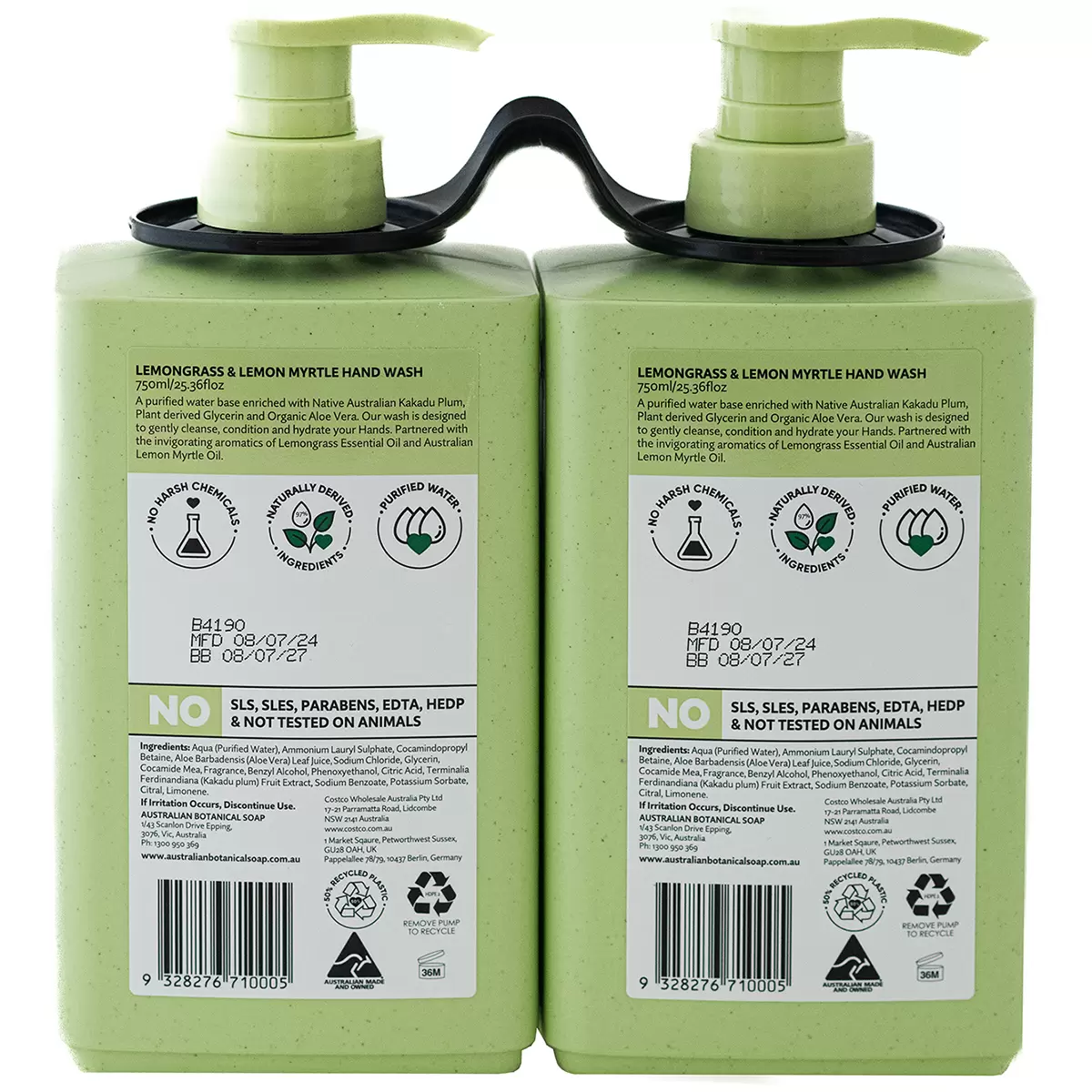 Australian Botanical Soap Hand Wash 2 x 750ml Lemon Grass & Lemon Myrtle